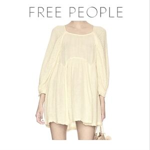 Free People Adler Tunic XS Boho Flowy Gauze Dress Butter Yellow Summer Top